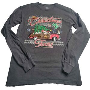 Bucee's Christmas in Texas Gray Long Sleeve T-Shirt Adult Small 100% Cotton
